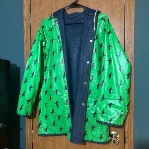Green Raincoat with Bird Pattern